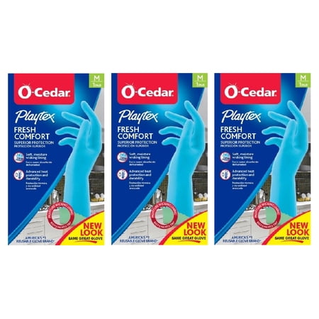 O-Cedar Playtex Medium Fresh Comfort Gloves, Blue, 3 Pairs
