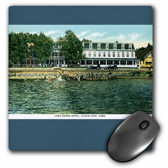 3dRose, Lake Shore Hotel Clear Lake Iowa Waterfront Postcard Reproduction, MousePad