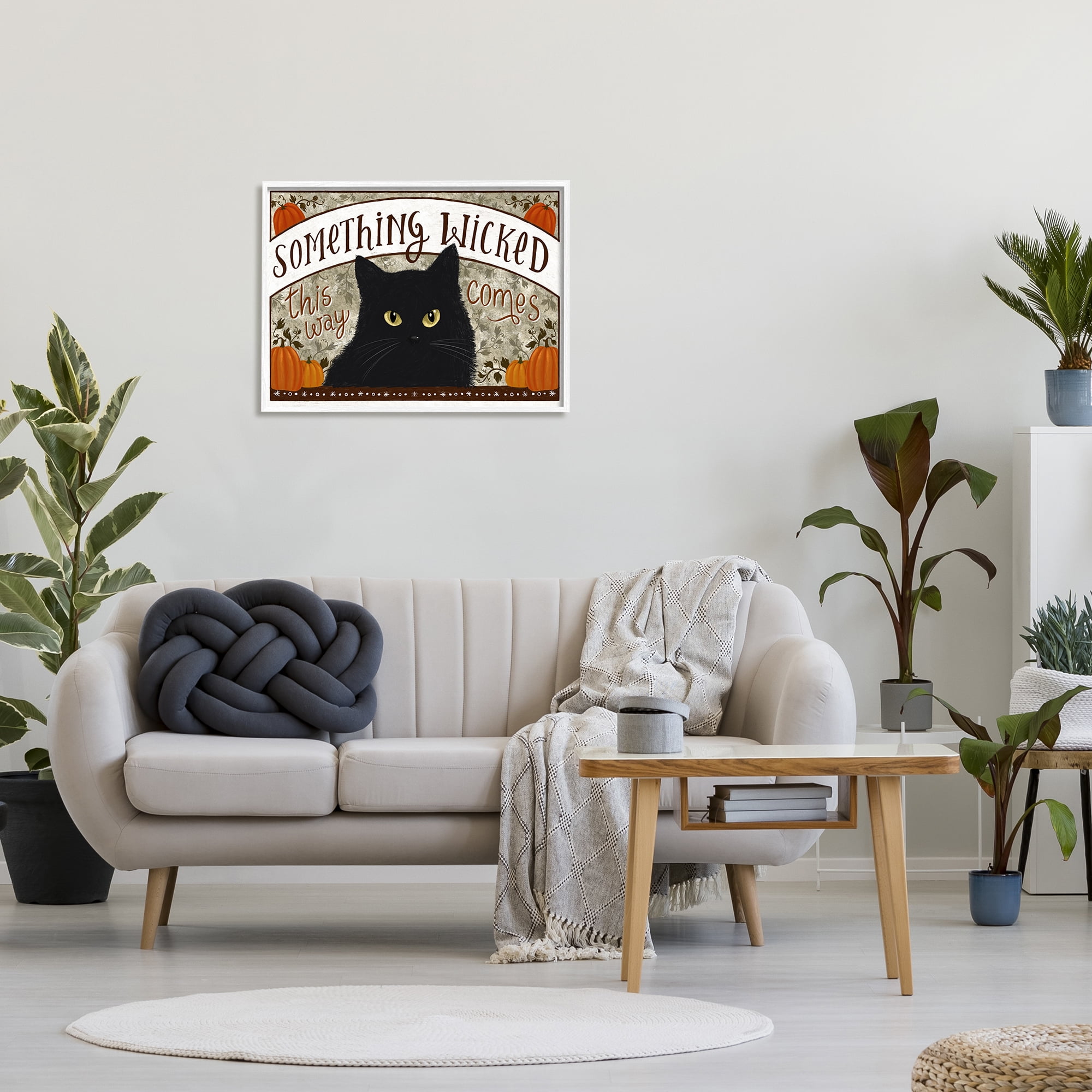 Stupell Industries Something Wicked Black Cat Holiday Painting White Framed Art Print Wall Art, 30 x 24