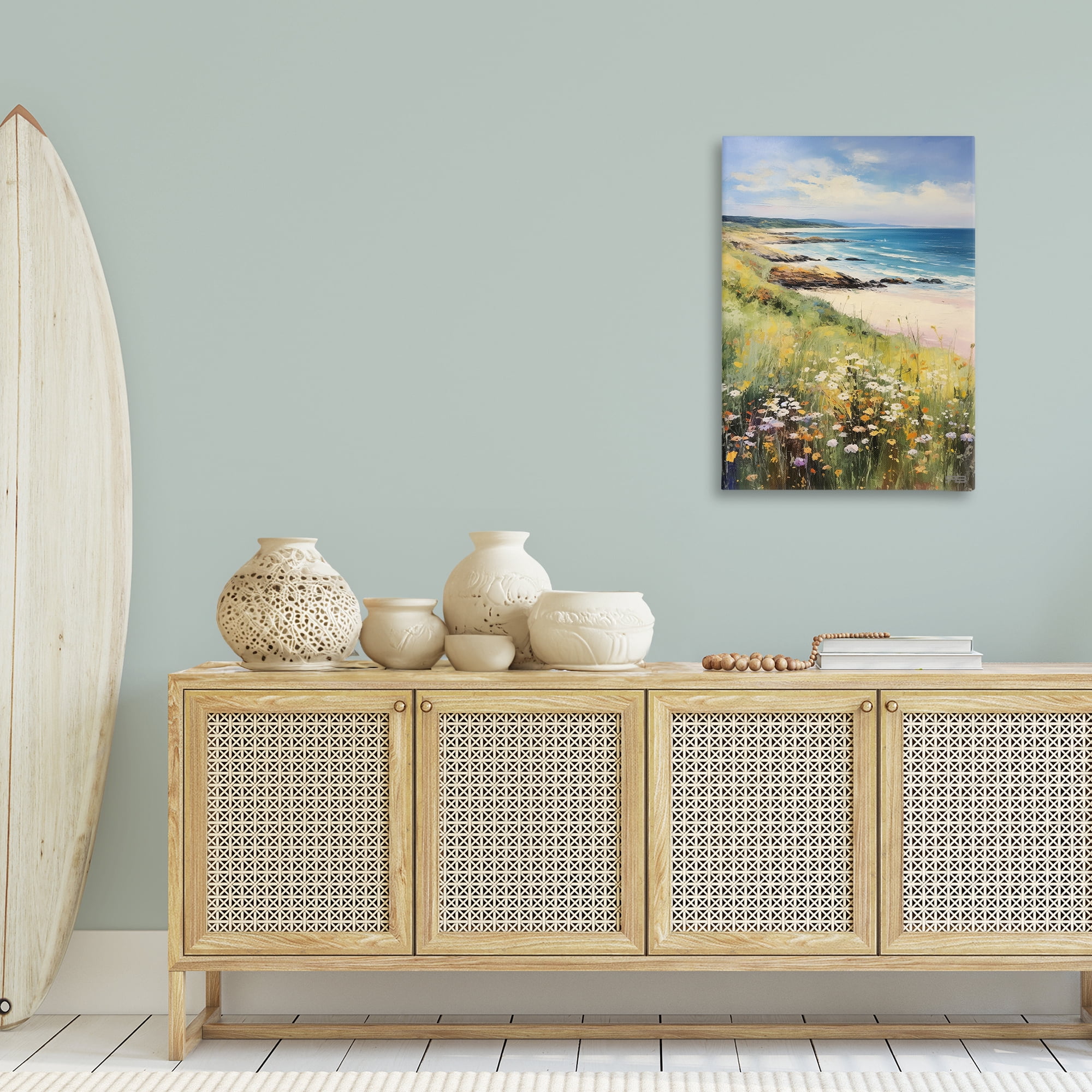 Stupell Industries Meadow Beside Beach Landscape Painting Gallery Wrapped Canvas Art Print Wall Art, 24 x 36