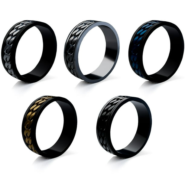 Set de Anillos giratorios Anillo de ansiedad de acero inoxidable para hombres Anillo antiestrés Anillos de banda cubana chapados en negro