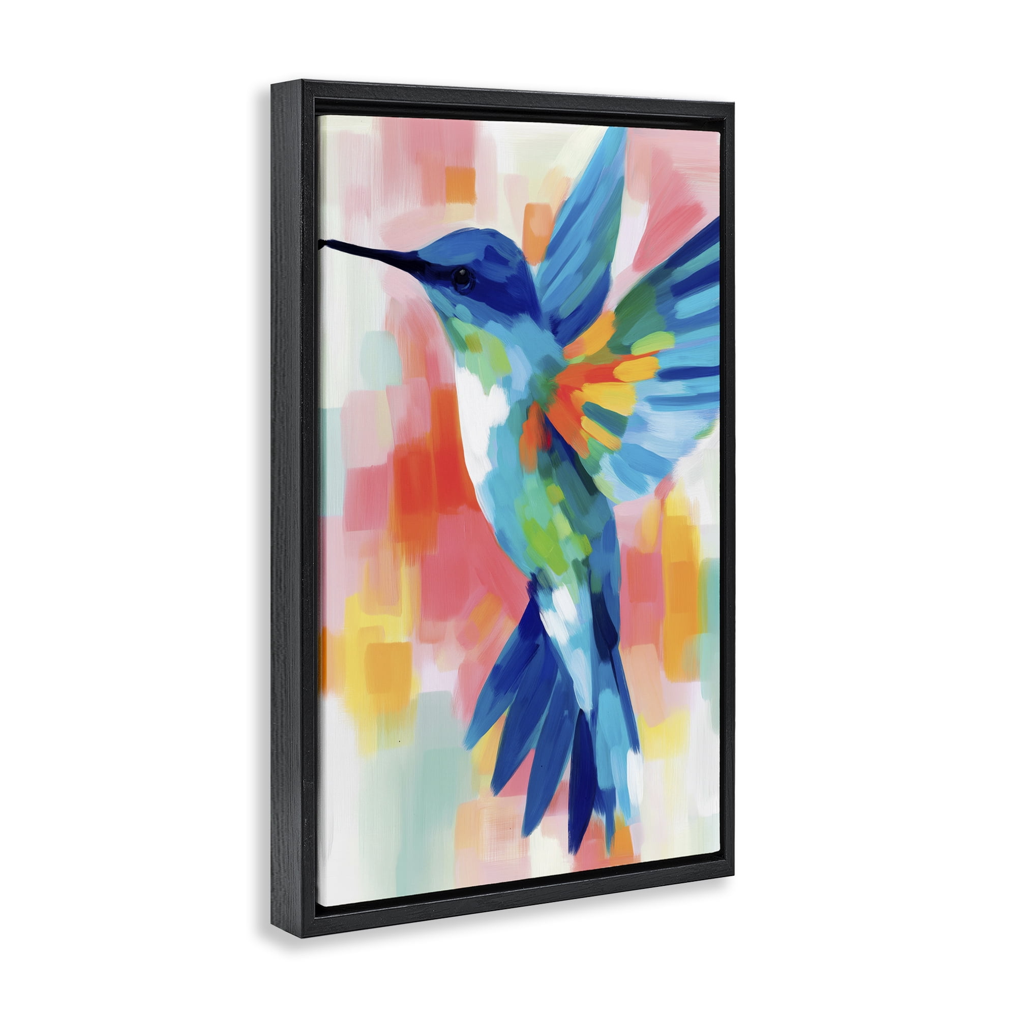 Stupell Industries Blue Hummingbird in Flight Black Framed Floater Canvas Wall Art, design by Chromatic Storm Studio