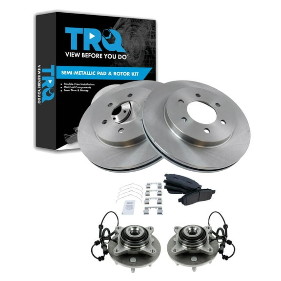 TRQ Front Brake Pad & Rotor Kit Brake Pads Brake Rotor Wheel Hub Bearing Assembly Semi-Metallic Fits Select 2004-2005 Ford F-150