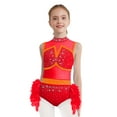 thumbnail image 1 of Manyakai Combinaison de Danse Ballet Moderne Jazz Latin Sans Manches en Plumes et Tulle pour Filles Rouge 10, 1 of 6