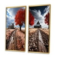 thumbnail image 3 of Designart "Red Farmhouse Rustic gracefulness V" Farm Framed Wall Art Set Of 2 - Red Landscapes Framed Canvas Set For Living Room Decor, 3 of 7