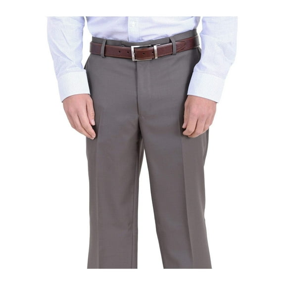 Mens Classic Fit Solid Olive Green Flat Front Wool Dress Pants
