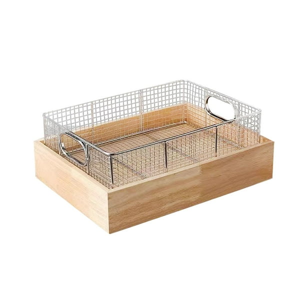Bandeja de madera para servir, bandeja para desayuno, plato de madera, cesta de alambre multiusos, bandeja para servir alimentos para mostrador de