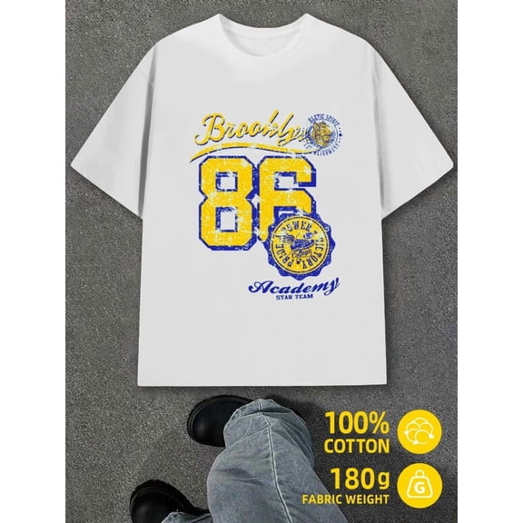 Brooklyn 86 Academy mens white 180G 100% Cotton Daytime and weekend wear Classic Unisex Shirt Graphic Tee tshirts Classic Unisex Shirt Short Sleeve tshirts