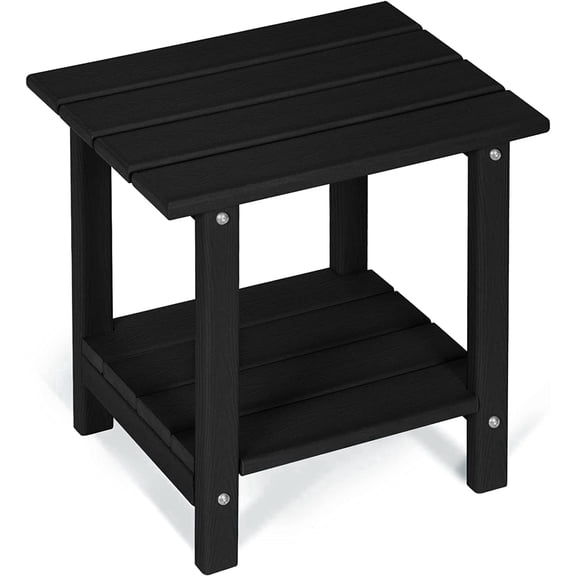 Nalone 2-Tier Outdoor Side Table, HDPE All Weather Adirondack Patio End Table, Outside End Table for Indoor Living Room Bedroom Porch Backyard, Black