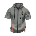 thumbnail image 4 of Curuila Mens Hoodies With Pocket Zip Up Short Sleeve Hooded Solid Color Sweatshirt For Men Summer Fashion Casual Tops Light Gray Size 2Xl, 4 of 5