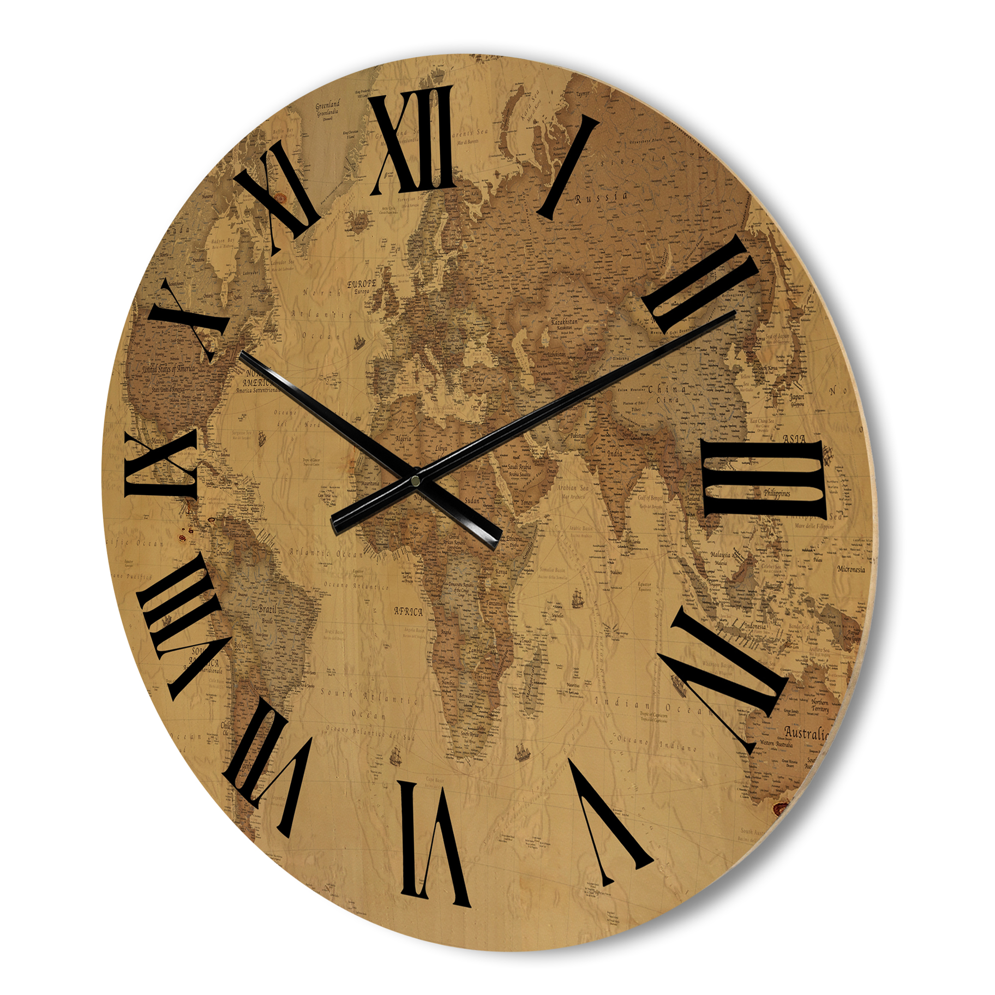 Designart 'Ancient World Map III' Vintage Wood Wall Clock