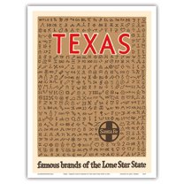 Texas - Famous Cattle Brands of the Lone Star State - Santa Fe Railroad - Vintage Railroad Travel Poster c.1946 - Master Art Print (Unframed) 9in x 12in