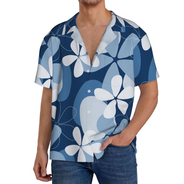 Fotbe Flower Camisa Estampada de Manga Corta para Hombre, Casual de Verano, Estilo Playero, Sin Arrugas-Large