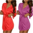 thumbnail image 2 of Fewfanhot Women's Soft V-Neck Long Sleeve Ice Silk Satin Bathrobe Nightdress Lightweight Wedding Robes Available in Multiple Colors, 2 Pieces, 2 of 9