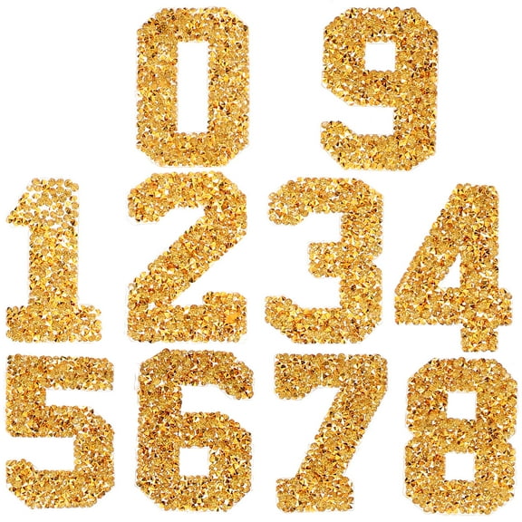 GAXIRE 1 Set Rhinestone Number Charms Golden Decorative Iron On DIY Projects