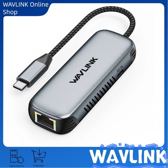 WAVLINK USB C to Ethernet Adapter with 95W Charging Port, Driver-free RJ45 Ethernet Adapter 5Gbps for Laptops, Computers and More