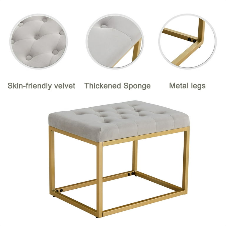 Velvet Shoe Changing Stool, Upholstered Square Cushion Foot Stool with  Golden Metal Base, Modern Vanity Chair Tufted Footrest Ottoman, Footrest  Sofa Stool for Clothes Shop Living Room, Dark Green 