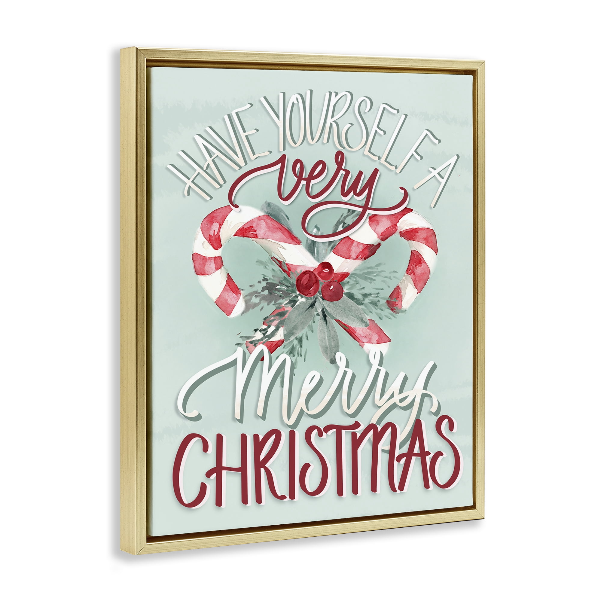 Stupell Industries Very Merry Christmas Holiday Painting Gold Floater Framed Canvas Art Prints Wall Art, 17 x 21