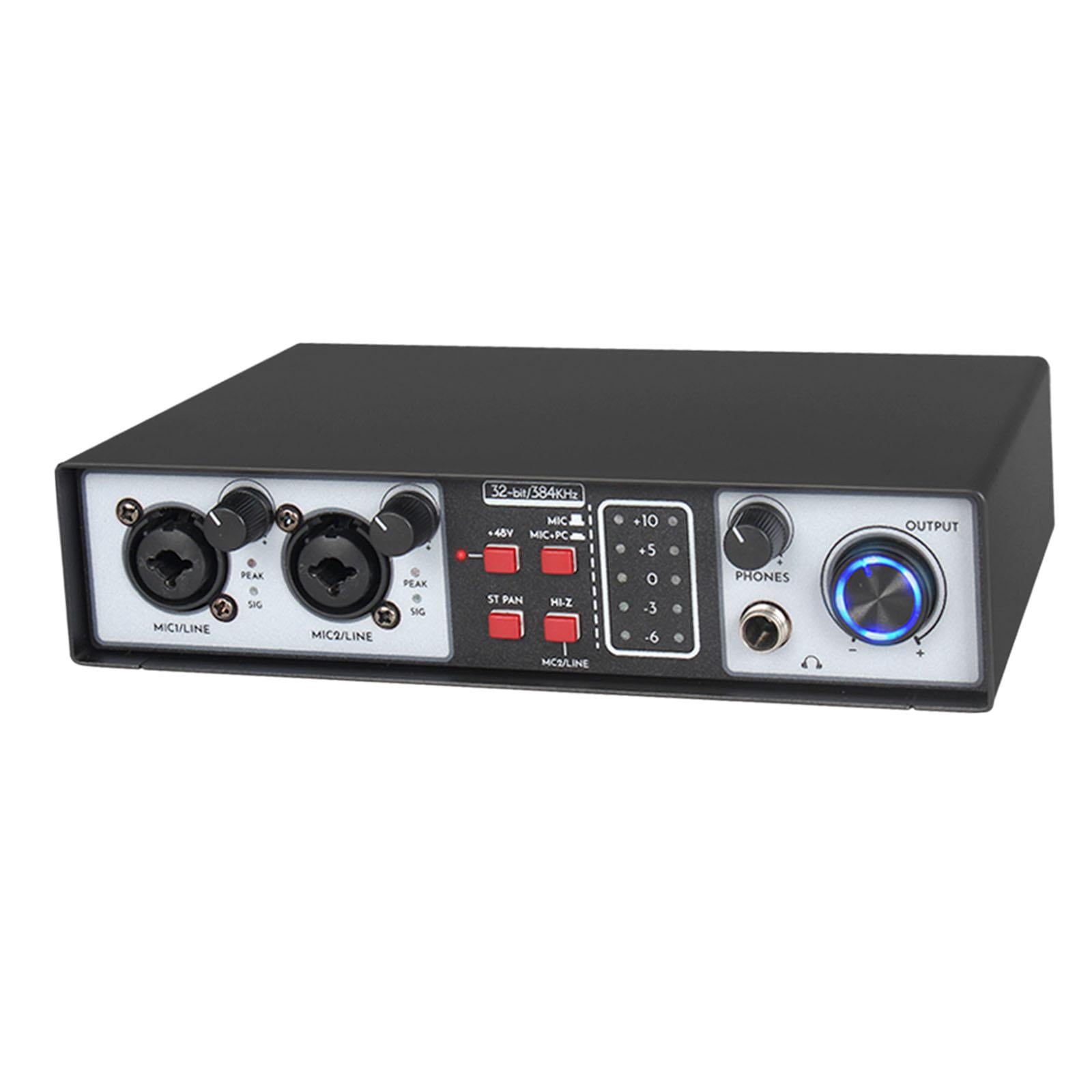 LeeQinersw 2 in 2 Out Audio Mixer 48V Mixer USB Compact Metal DJ Mixer for Live Performance