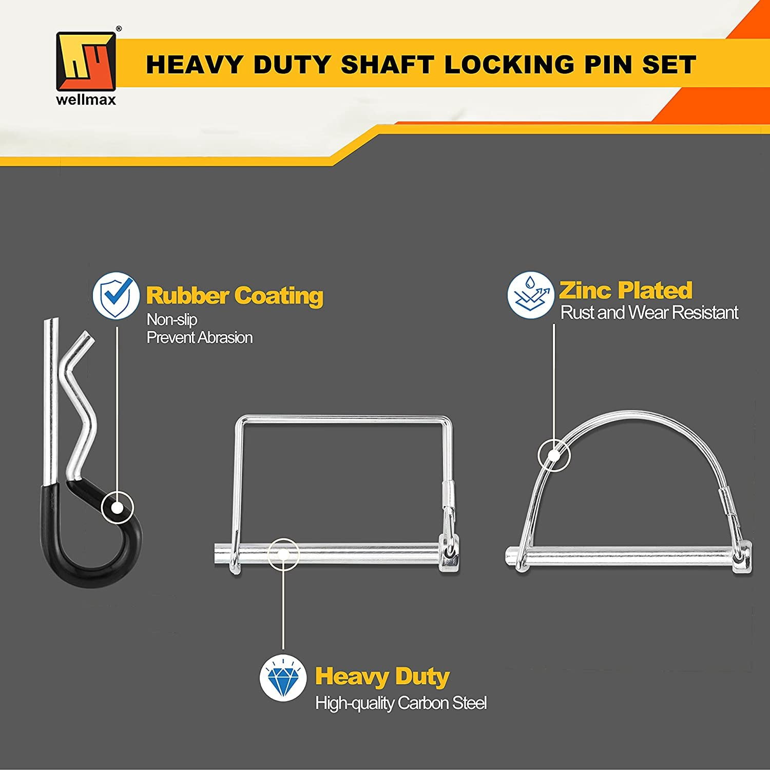 Wellmax 20 Pcs Shaft Locking Pin in 1/4 Diameter Zinc-Plated Heavy Duty Safety Pins, Bonus 4 Pcs Heavy Duty Trailer Hitch Pin for Trailer Lock and Hitch Pin Lock for Farm Lawn Garden Wagons Silver