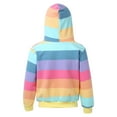 thumbnail image 3 of DPOIS Kids Girls Hoodie Rainbow Stripes Print Coat Hooded Top, 3 of 7