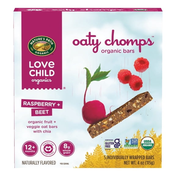 Love Child Organics Oaty Chomps Raspberry   Beet Snack Bar 4oz Box