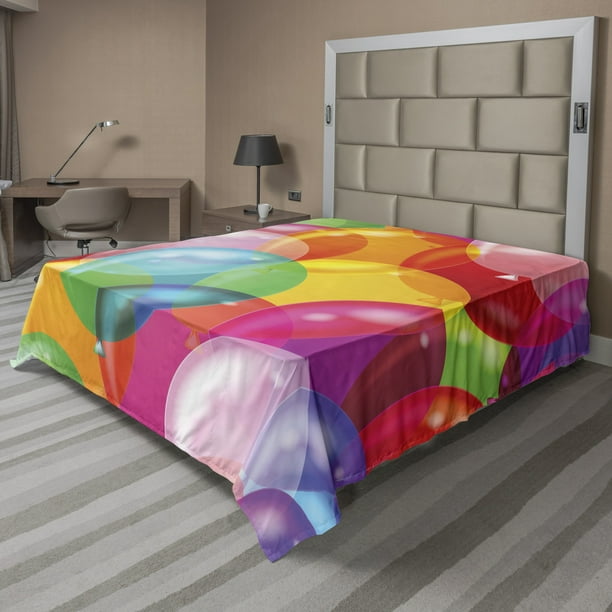 Children Flat Sheet, Balloons Pattern Colorful Illustration Birthday