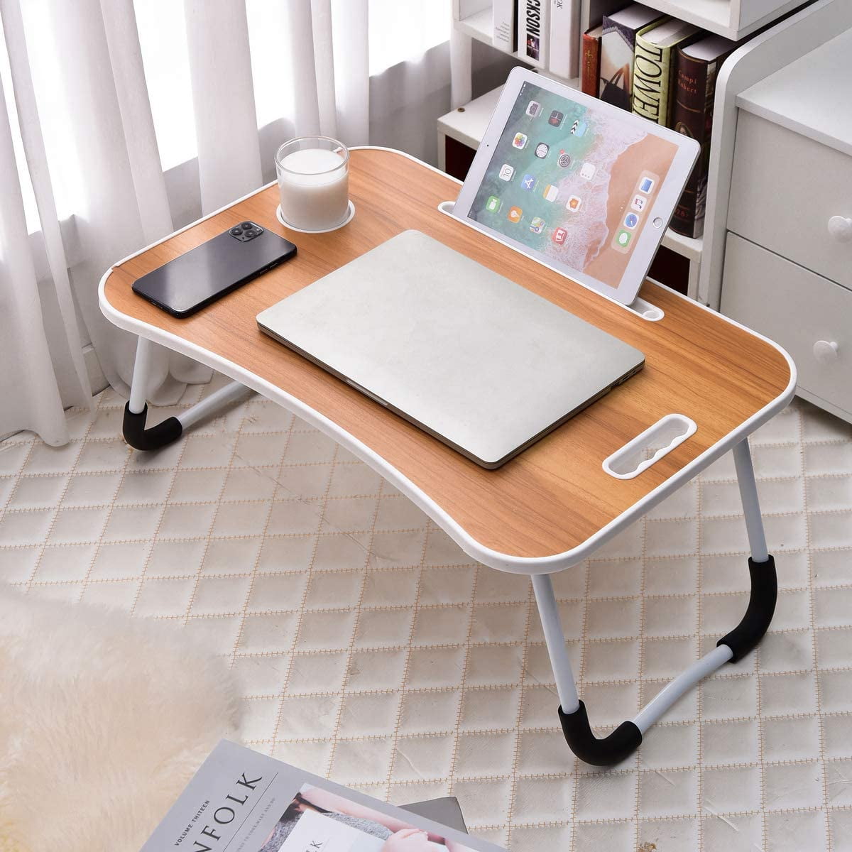 Foldable Portable Laptop Stand Bed Lazy Laptop Table With Card Slot Small Desk 