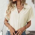 thumbnail image 6 of CheerKidz Women's Fashion Loose Short Sleeve Lapel Pocket Striped Casual Shirt Summer Vacation Clothes (Yellow,L), 6 of 8