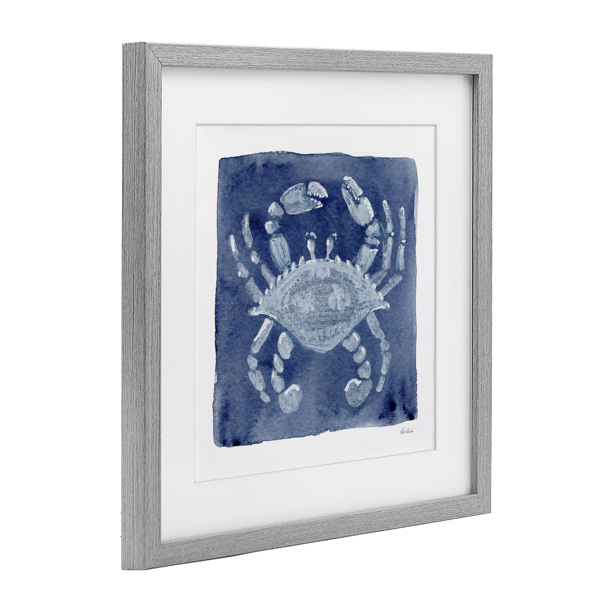 Stupell Industries White Crab on Indigo Gray Framed Print Under Glass, design by Patti Bishop