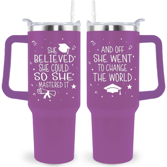 Graduation 40 oz Tumbler, She Mastered It Insulated Mug With Lid Straw and Handle Straw, 40oz Cup Masters Degree Gift
