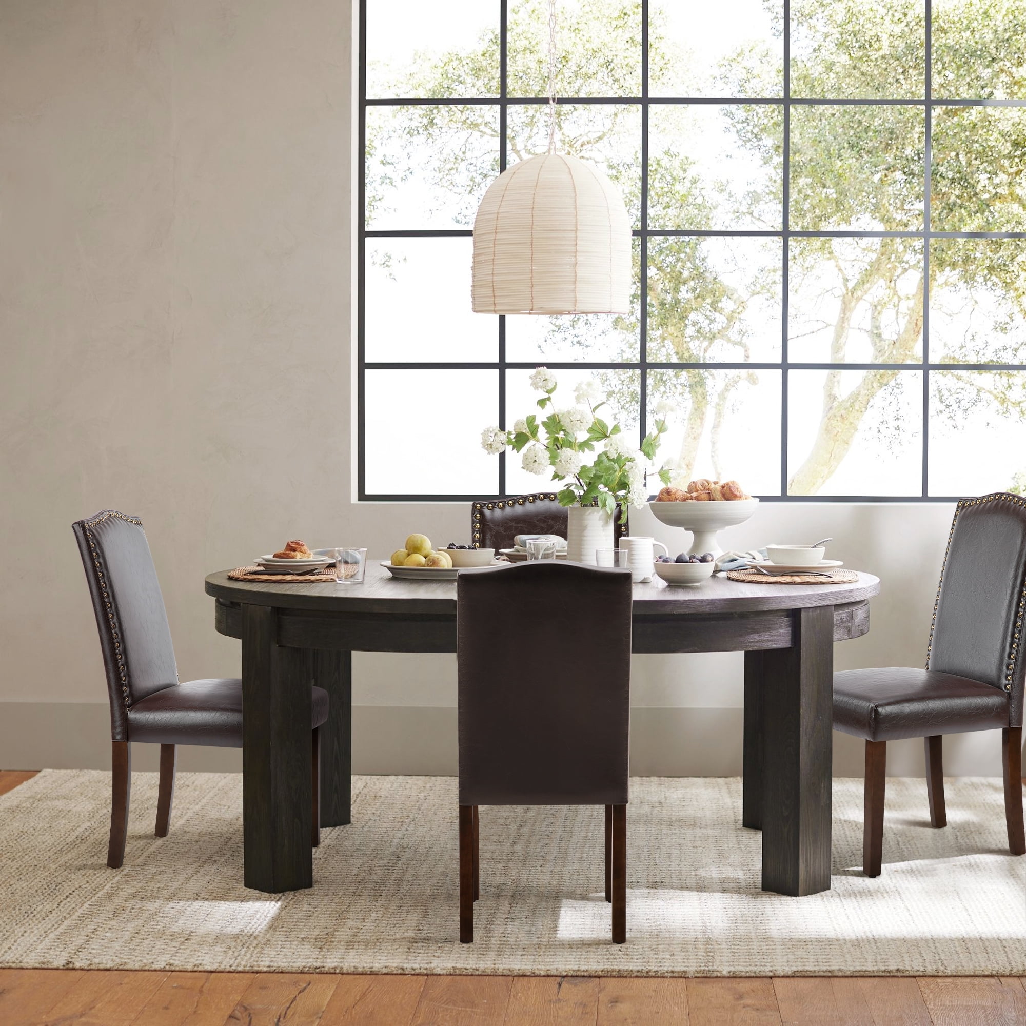 MCQ Dining Chairs Set of 2, Upholstered Fabric Kitchen Room Chairs, PU Leather, Brown