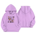 thumbnail image 2 of Krdevn Girls Halloween Boo Hoodie Ghost Pumpkin Black Cat Spider Web Haunted House Multi Motif Graphic Pullover Sweatshirt Long Sleeve Casual Fall Top with Pocket Purple,9-10 Years, 2 of 3