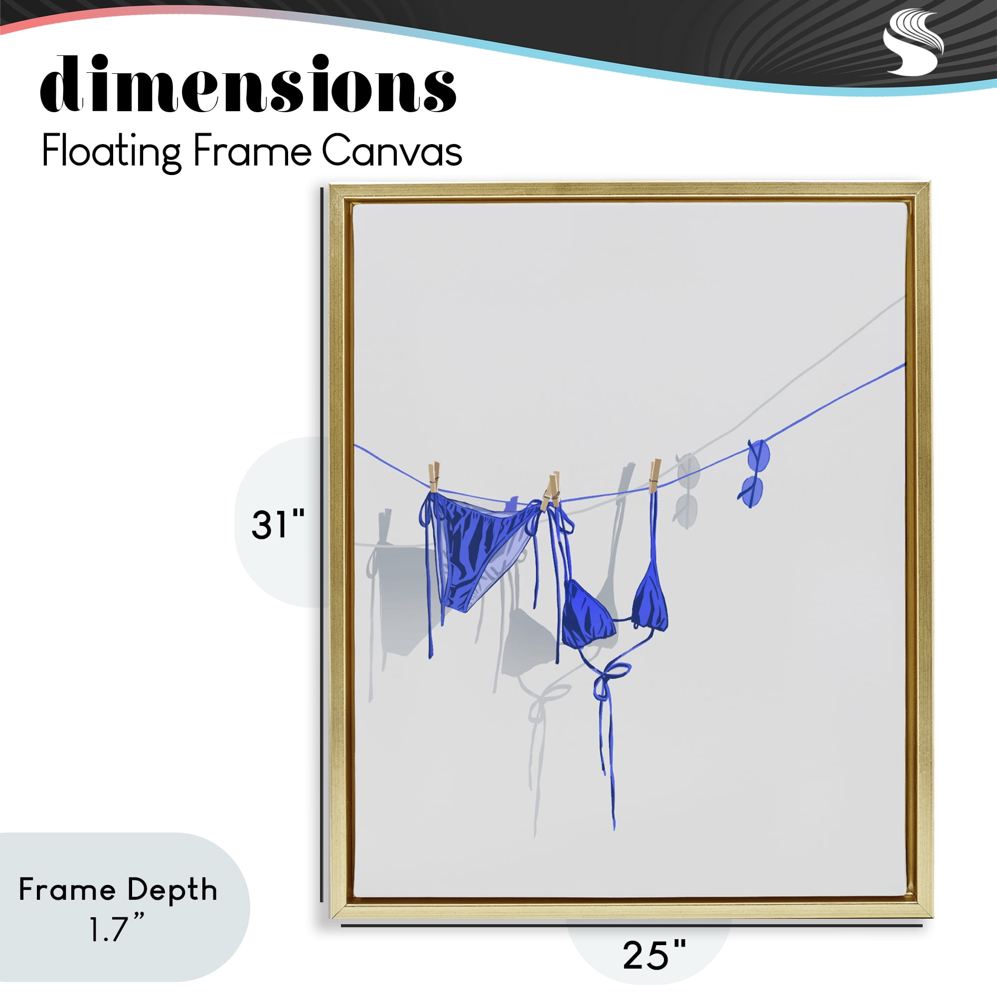 Stupell Industries Blue Bikini on Clothesline Gold Framed Floater Canvas Wall Art, design by Ziwei Li