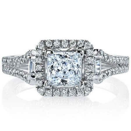 Split Shank 1 Carat Princess Cut Real Diamond Engagement Ring in 14k White Gold