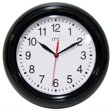 8&#34; Focus Wall Clock Black - Infinity Instruments: Modern Analog, Indoor Decorative Timepiece, Plastic Round Shape