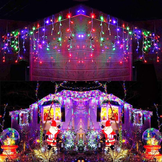 Elegante cadena de luces de hadas, luces de carámbanos navideñas, diseño extensible para decoración de exteriores, 8 modos con función de memoria para luces de hadas de interior, luces decorativas