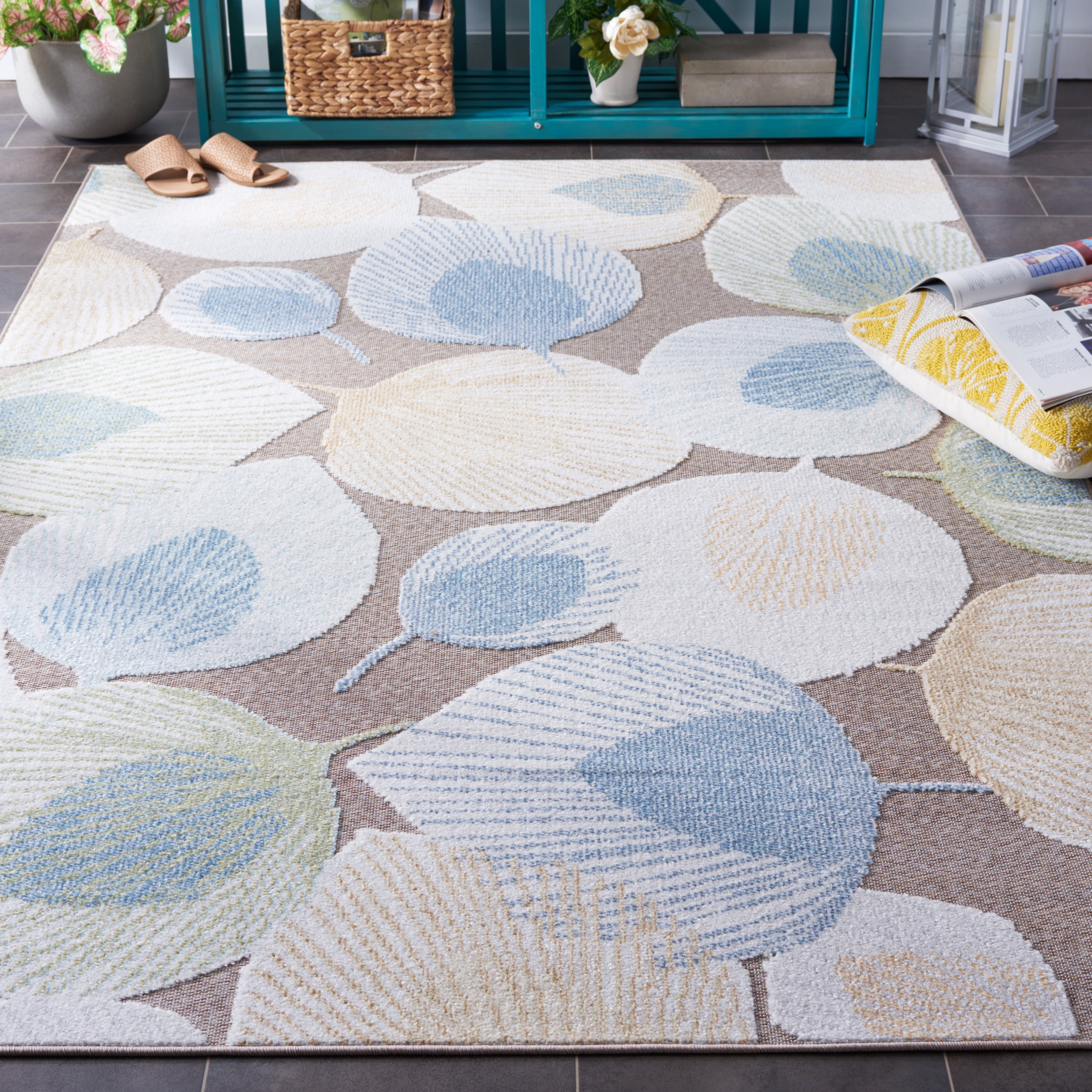 SAFAVIEH Sarasota Nash Botanical Indoor/Outdoor Area Rug, Grey/Brown, 9' x 12'