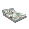 thumbnail image 2 of Ambesonne Tree Fitted Sheet & Pillow Sham Set, Illustration of Triangles, Queen, Coral and Reseda Green, 2 of 2