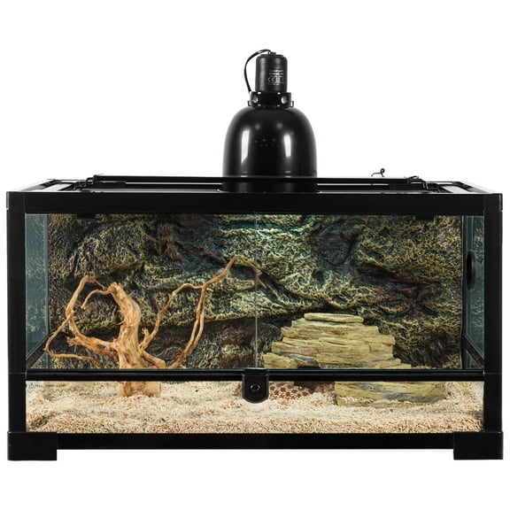 GUZZLO Full Glass 24 Gallon Reptile Tank, Front Opening Reptile Terrarium 24" x 17.7"x 12.6", Black