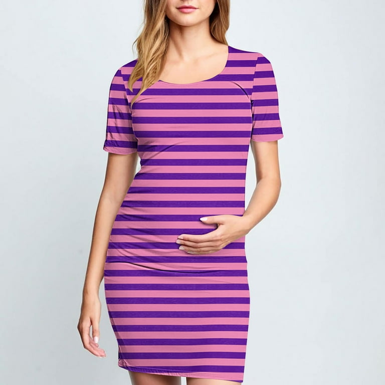 open lace back dress Pink Fuchsia Pinstripe Maternity Summer Dress S