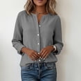 thumbnail image 5 of YanHoo Women's Cotton Linen Button Down Shirt V Neck Roll Up Long Sleeve Collared Blouse Loose Fit Casual Work Tops Gray,XL, 5 of 8