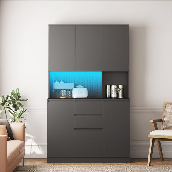 dokea 74" Freestanding Kitchen Pantry Cabinet - 6 Doors, 2 Drawers, Black - Storage Cabinet