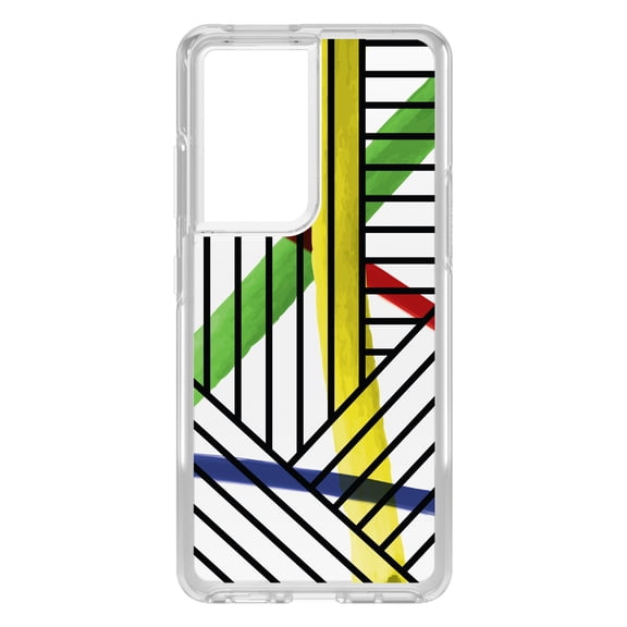 DistinctInk Clear Hybrid Case for Samsung Galaxy S21 Ultra (6.8" Screen) - Abstract Lines and Paint Swatches - Shockproof Protection