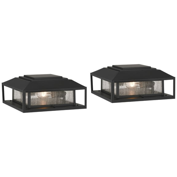 John Timberland Gregor 6" High Modern Outdoor Pier Mount Light Fixture Porch House Set of 2 Weatherproof Black Seeded Glass Shade