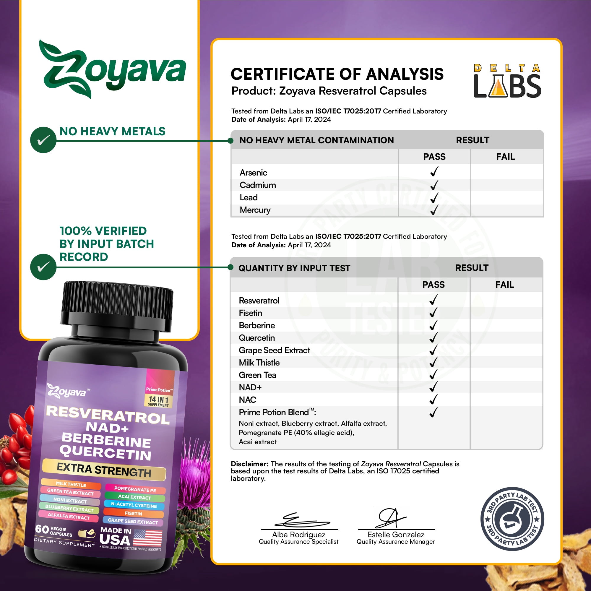 Zoyava Resveratrol Supplement with Milk Thistle, NAD+, Berberine, Quercetin, NAC, Grape Seed, Green Tea - 12600mg