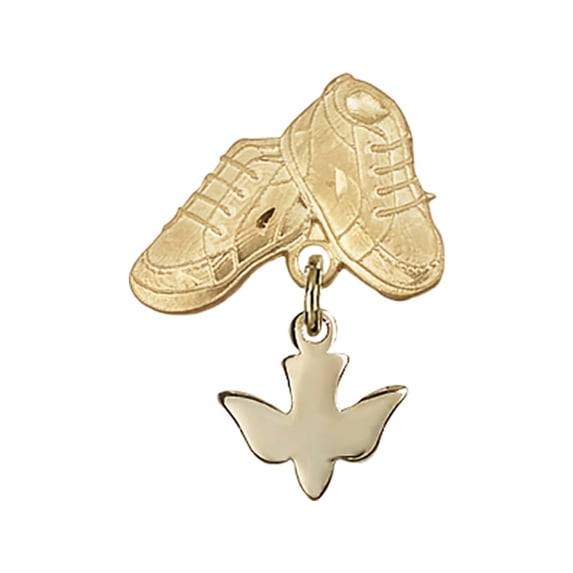 Gold Filled Baby Badge with Holy Spirit Charm and Baby Boots Pin 7/8 X 5/8 inches