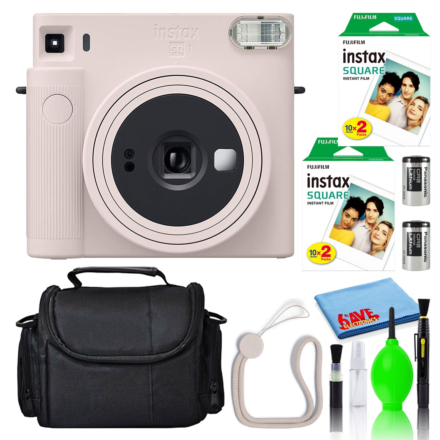 Fujifilm Instax Square SQ1 Instant Film Camera (Chalk Bundle with (2) Fujifilm Instax Square Film Pack (White, 20 Shoots) + Carrying Bag + Camera Cleaning Kit More -