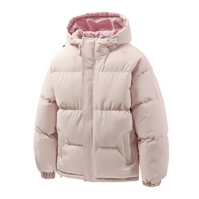 Lovzfmll Men's Puffer Jacket Hooded Heavyweight Quilted Zip Up Pink, 3XL