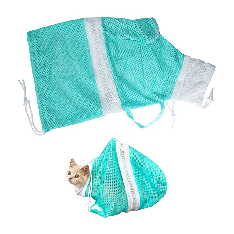 Cat Bath Bag, With Cat Shower Mesh Bag Adjustable Pet Grooming Brush